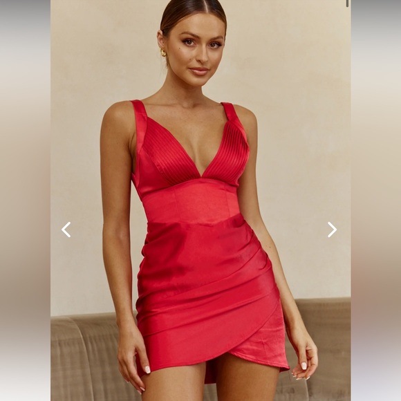 Selfie Leslie Come What May Pintuck Pleat Gathered Side Mini Dress Red NEW L/XL - Picture 8 of 16